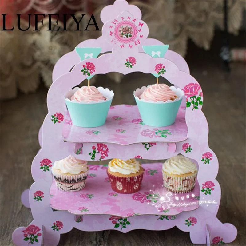 pink Подставка для кексов(2 яруса) Европейский стиль бумажная подставка для тортов десертов держатель - Цвет: pink