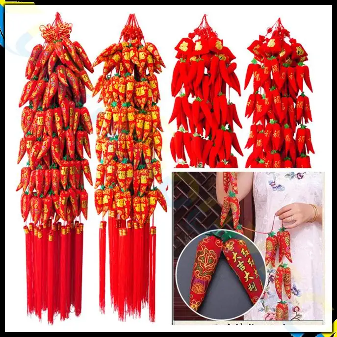 

6* Spring Festival Chinese knots firecrackers red peppers string pendant ornament party room layout Chinease new year decoration