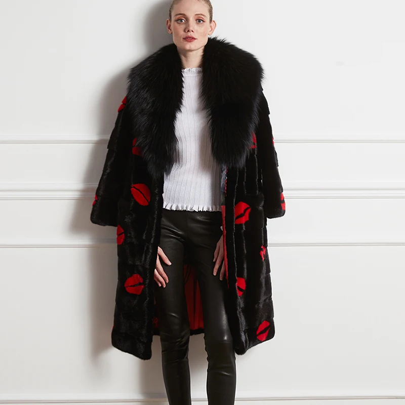 Женское импортное бархатное Норковое меховое пальто Ftangaiur с воротником из