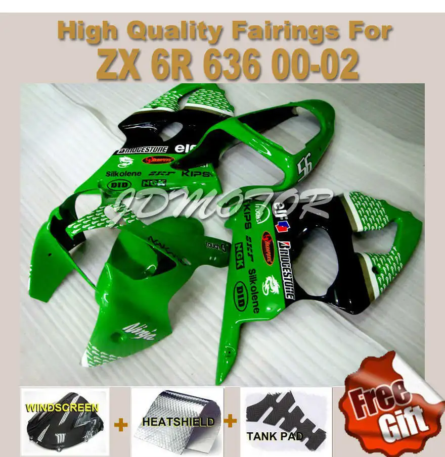 7gifts For KAWASAKI ZX 6R 00 01 02 636 ZX6R ZX636 ZX-636 NINJA Green Black 2000 2001 2002 Fairing Q214gg | Автомобили и мотоциклы