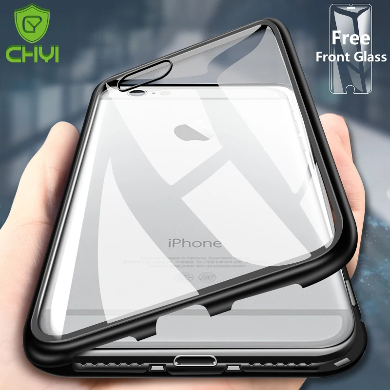 CHYI Built-in Magnetic Case for iPhone XS Max XR Tempered Glass Magnet Adsorption 6 6s Plus Back Cover |