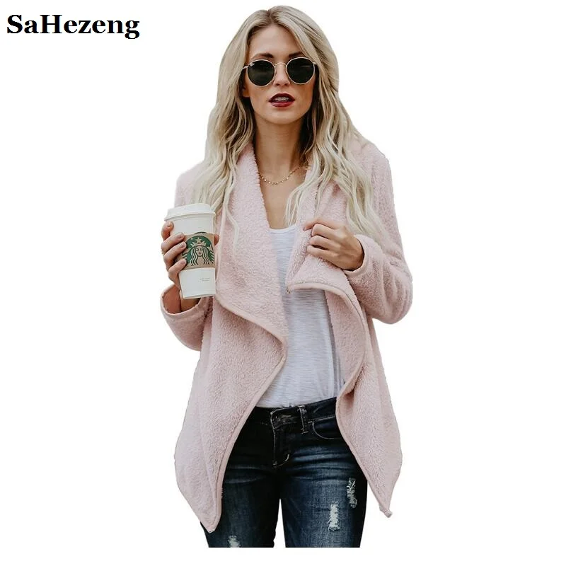 SaHezeng 2017 Autumn Fashion Women Warm Mohair Cardigan Outerwear Casual Loose Turn-down Collar Ladies Coats B10-1 |