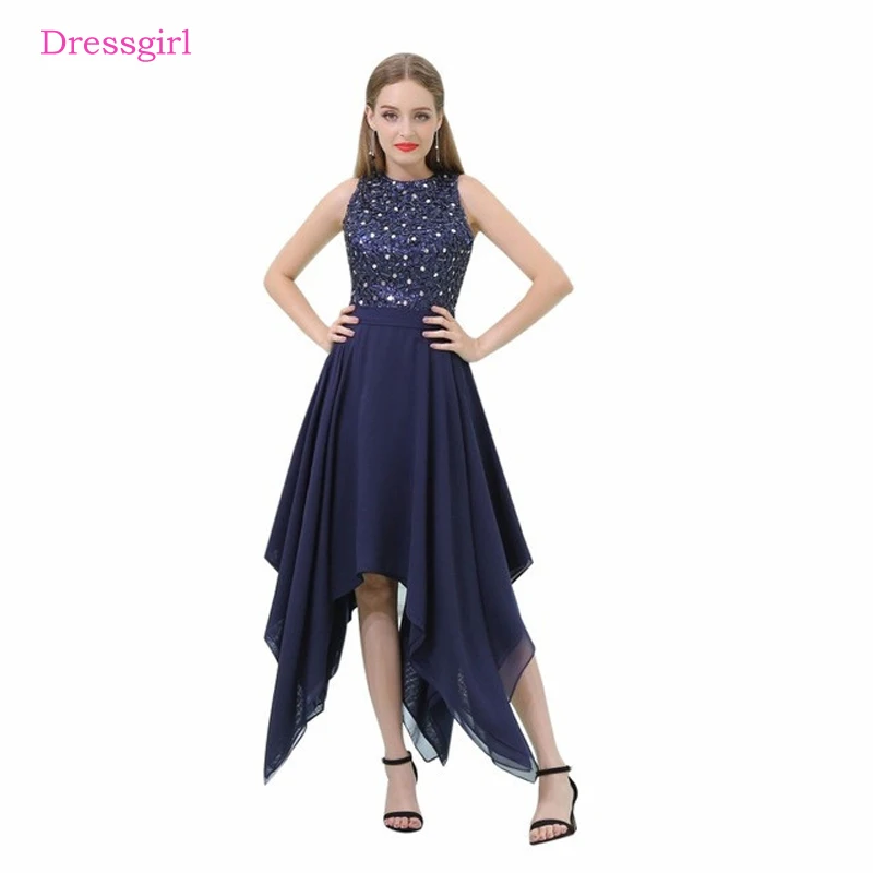 

Темно-синие платья для выпускного а-силуэта длиной ниже колена шифоновые блестящие длинные женские вечерние платья с кристаллами