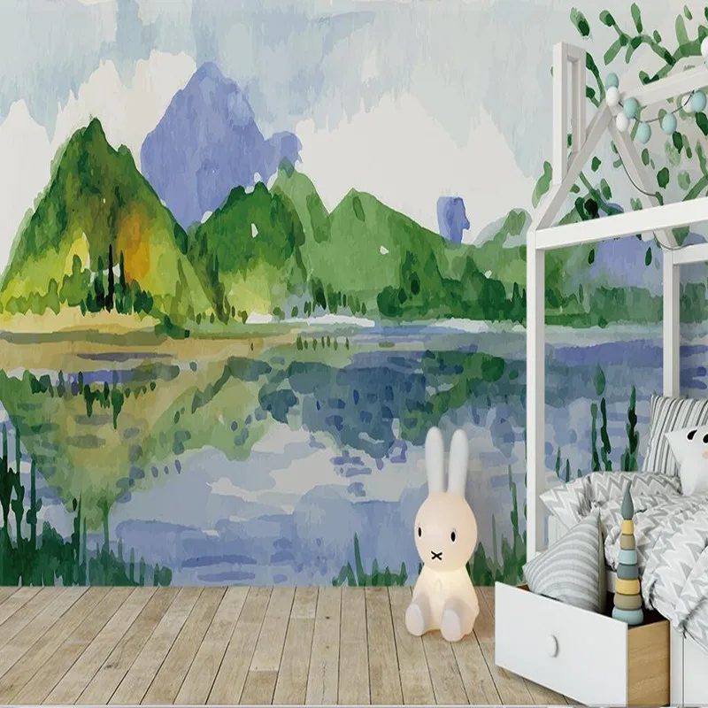 Настенная 3d Роспись пейзаж китайский стиль абстрактная водная живопись Зеленый