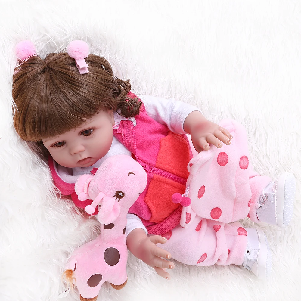 NPK 48 см кукла bebe reborn малышка девочка в розовом платье все тело Мягкий силикон