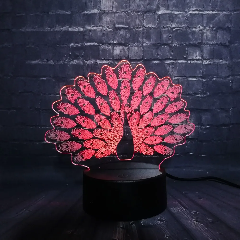 3D Павлин LED ночное освещение в доме украшение животное RGB лампа для сна спальню 7