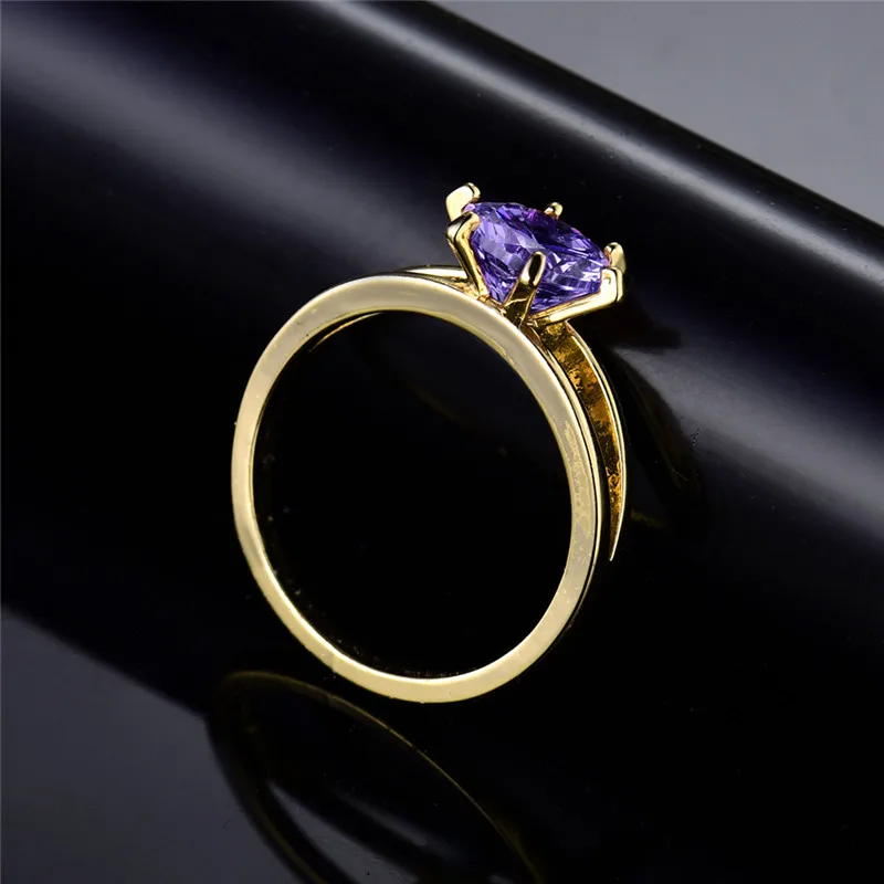 Женские золотые кольца BUDONG обручальные золотого цвета с фианитом из фиолетового