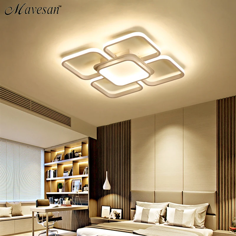 Квадратные современные потолочные светильники светодиодные для гостиной спальни белый и кофейный цвет дома светодиодные потолочные светильники AC 110V-AC260V
