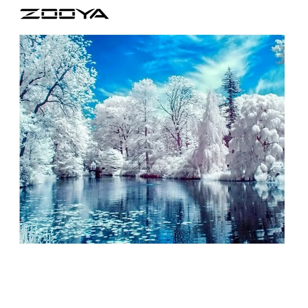 

ZOOYA Sale Diamond Embroidery 5D DIY Diamond Painting Landscape Mosaic Pictures Rhinestone Painting Tree Landscape snow R2042