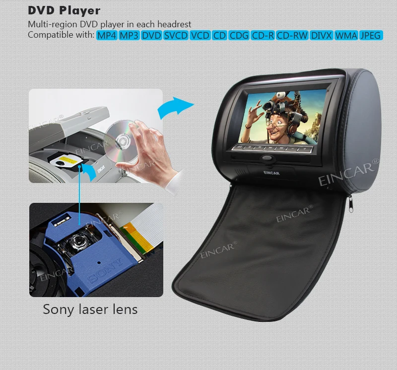 7 &quotlcd черная пара автомобиля DVD Автомобильная подушка для головы мониторы с