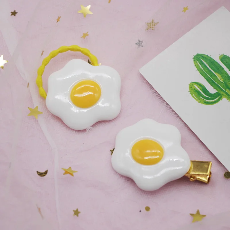 1 Pair Korean Cute Fun Poached Egg Hair Rope Hairpins for Girl Princess Fashion Creative Children's Ponytail Hair Accessories