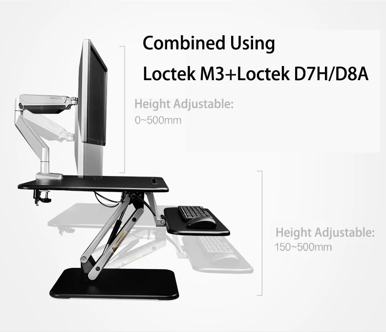 Loctek M3M Настольный стояк с регулируемой высотой и складным держателем для клавиатуры 80x52 см