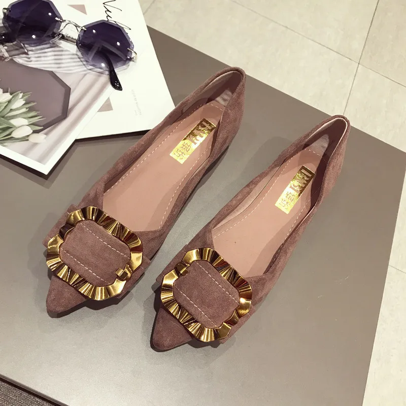 Spring new European and American trend women's shoes fashion wild metal buckle pointed shallow mouth single | Обувь