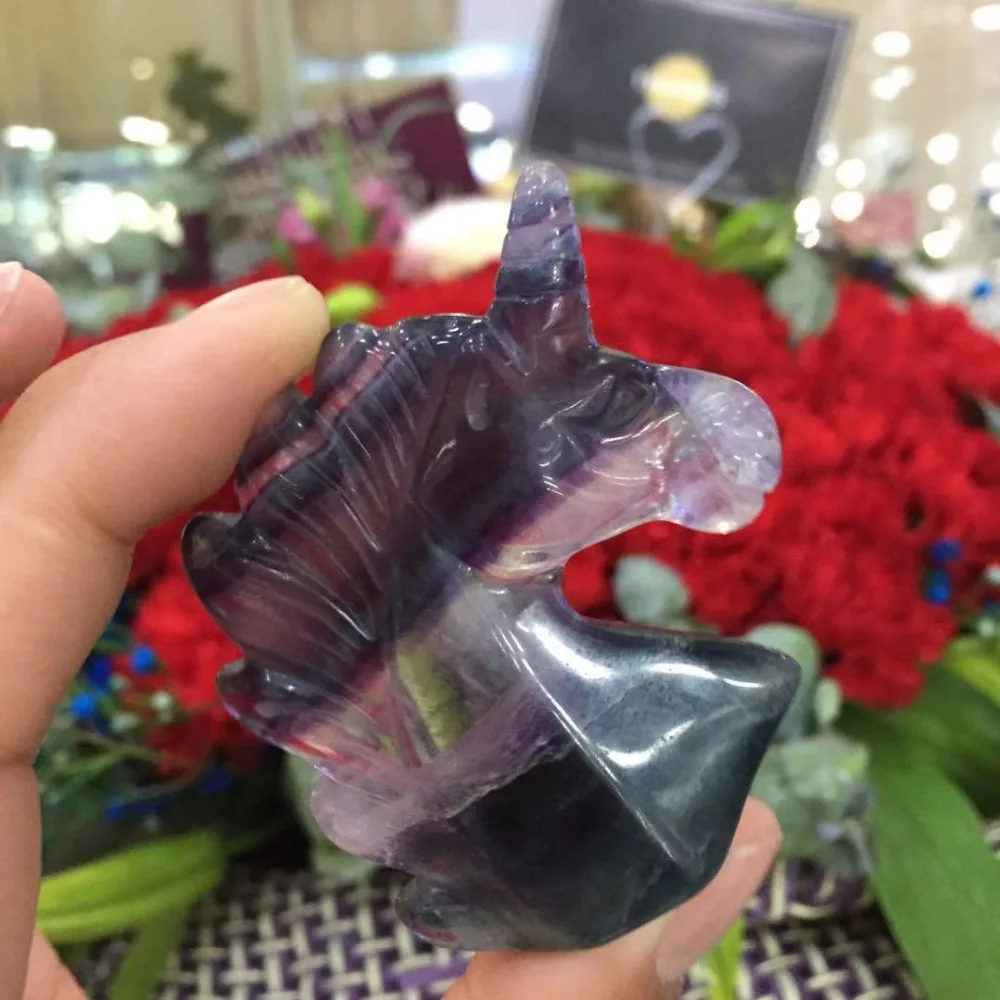 

2" drop shipping natural colorful fluorite carving gemstone unicorn meditation reiki healing hand carved crystal wholesale