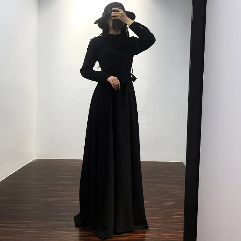 Balck dress Кружева Vestidos Musulmanes abaya Robe Femme Дубай, кафтан, исламский арабский хиджаб мусульманское платье женщины Рамадан кафтан турецкие платья - Цвет: Balck dress