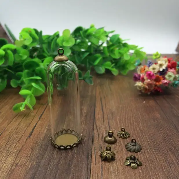 

20sets/lot 50*18mm glass globe antique bronze color 18mm LACE base beads cap glass vial pendant bottle dome jewelry findings