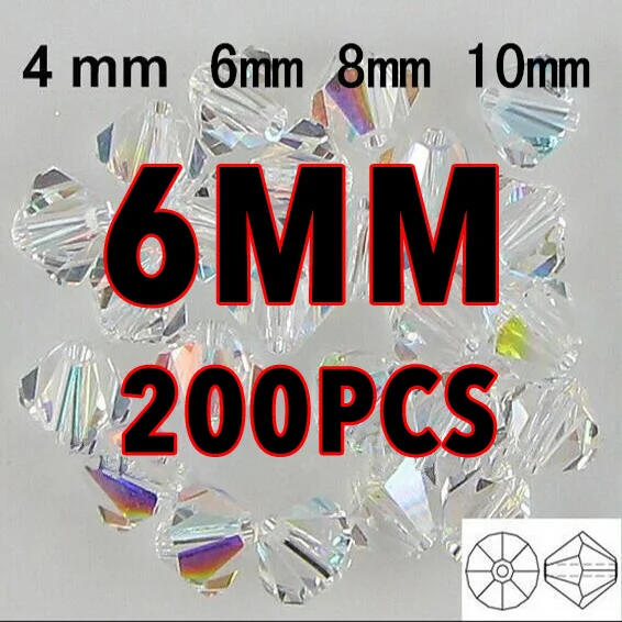6MM 200pcs Торговля класс AAA 5301 3 мм 4 мм 6 мм 8 мм 10 мм Кристальные ab цветные хрустальные биконусные бусины H05 - Цвет: 6MM 200pcs