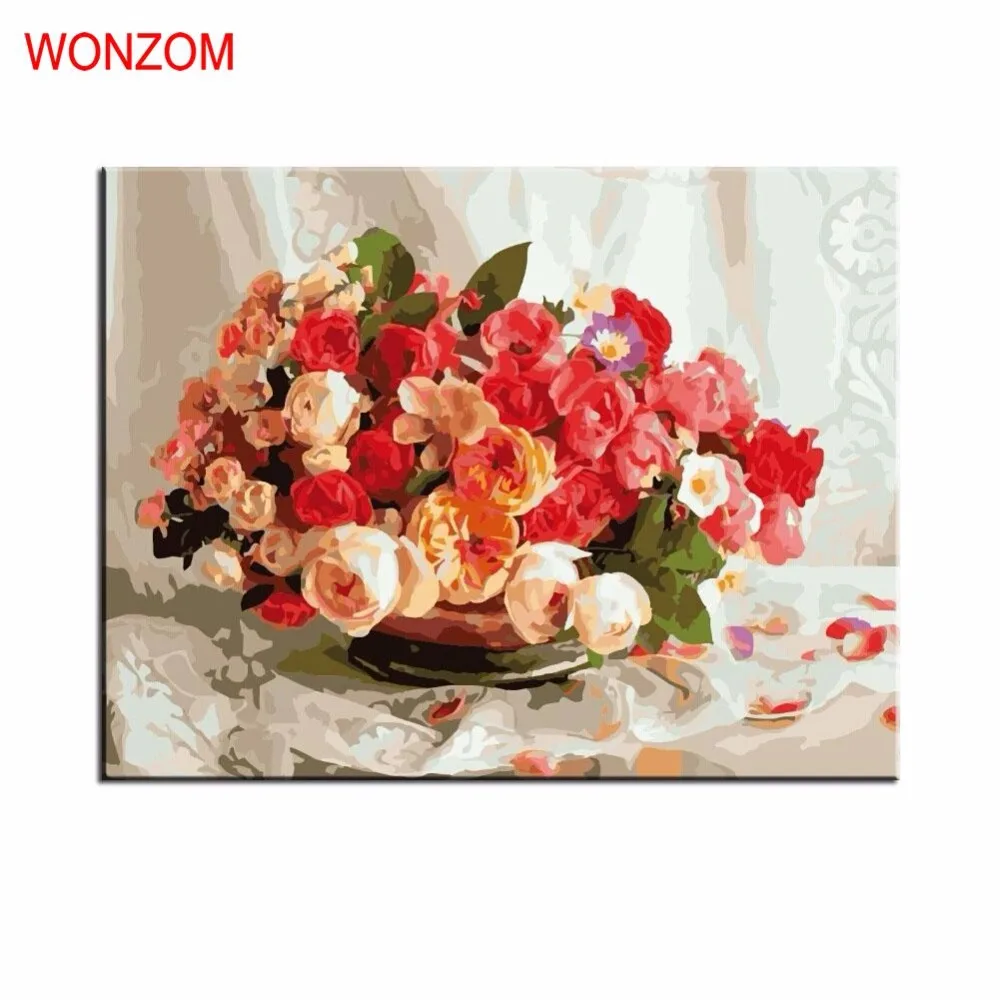 Роза Букет картина маслом по номерам DIY раскраска каллиграфия цветы настенные