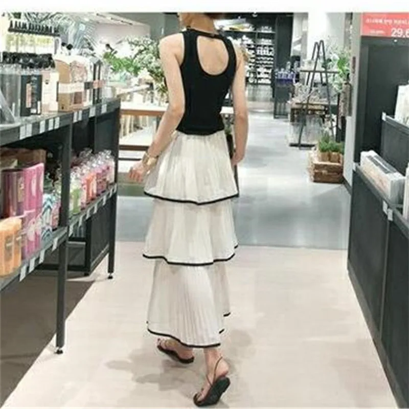 RUGOD Women Cake Skirts Elegant White Cascading Ruffle Skirt Casual High Elastic Waist Chiffon Saias 2019 Summer | Женская одежда