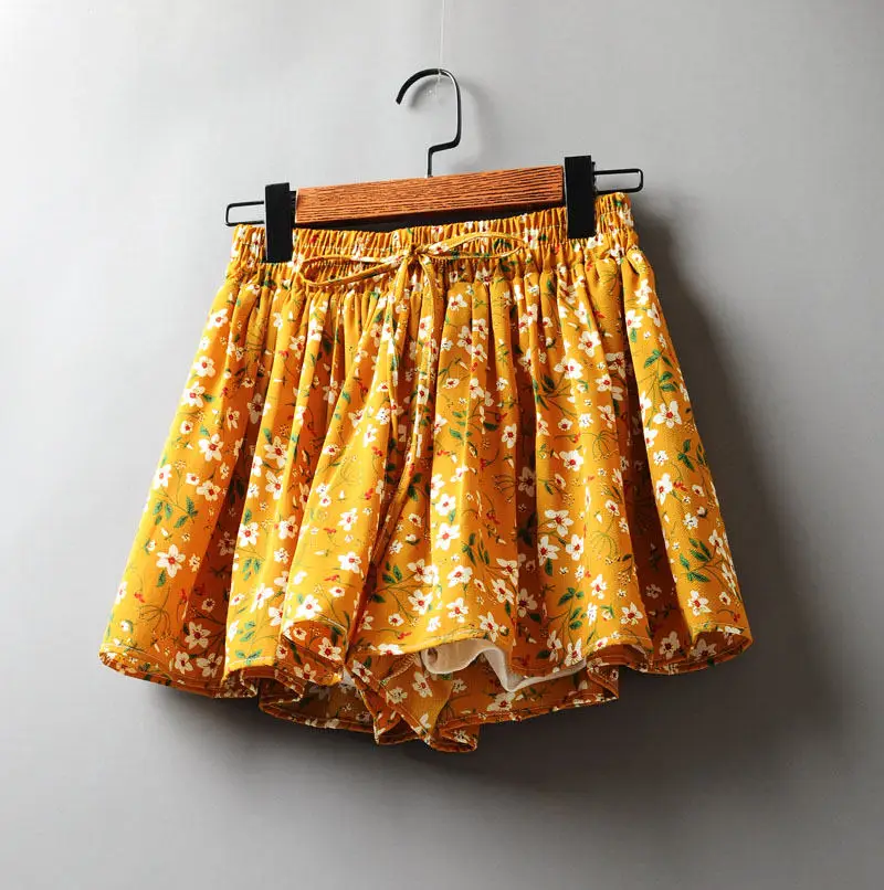 Летнее мини Для женщин шорты дамы Boho шифон Цветочные пляжные юбки Короткие