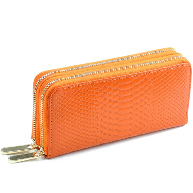 orange Новинка, Модный женский клатч на двойной молнии, женский кошелек, браслет, сумка для денег, Воловья кожа, кошелек для монет, большая емкость, кошельки, PJ047 - Цвет: orange