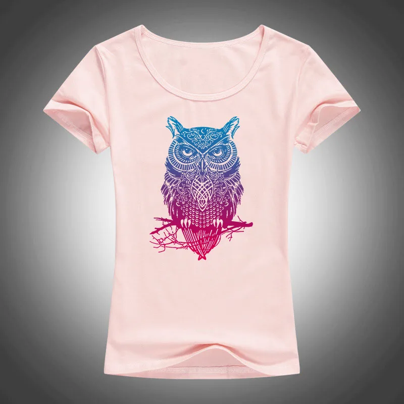 Новинка 2017 летняя женская футболка модная яркая с рисунком совы рубашки коротким