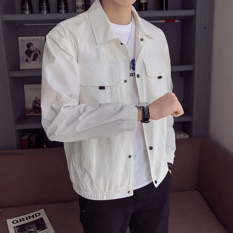 Мужская Повседневная тонкая Удобная однотонная куртка с большим карманом