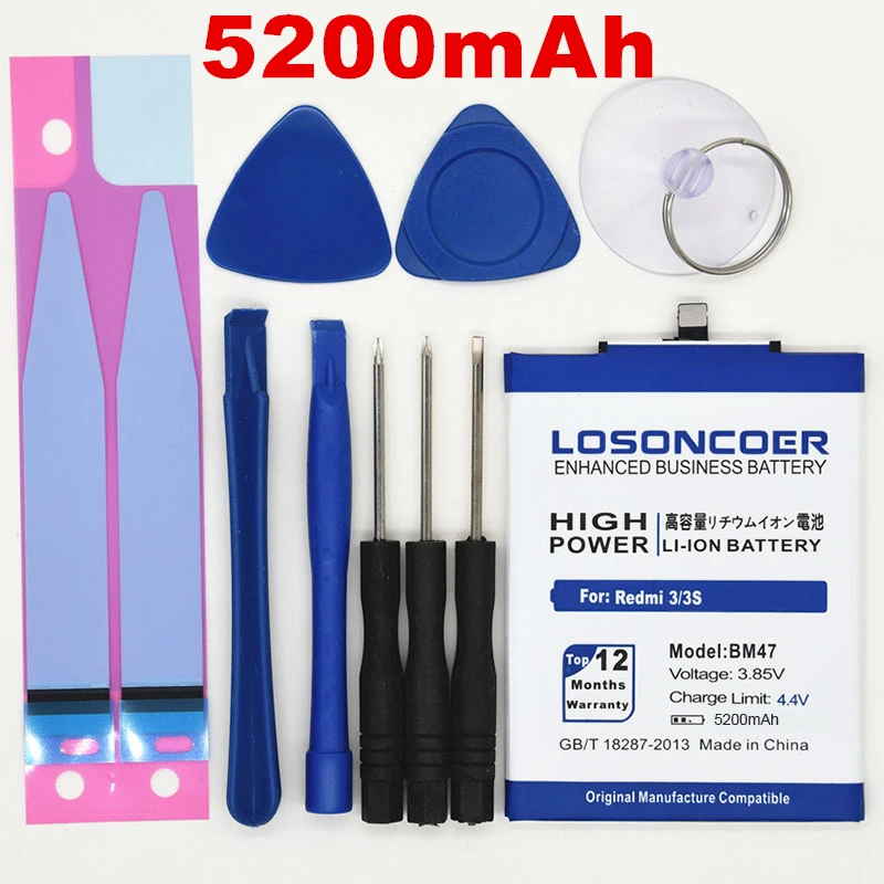 LOSONCOER 5200 мАч BM47 батарея подарок инструменты для Xiaomi Redmi 4X батарея 3S 3 Prime Pro Красный Рис Hongmi Redmi 3X