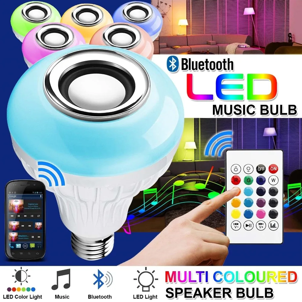 E27 12 Вт Яркая Цветная (RGB) Светодиодная лампа Bluetooth Беспроводной Музыка Аудио
