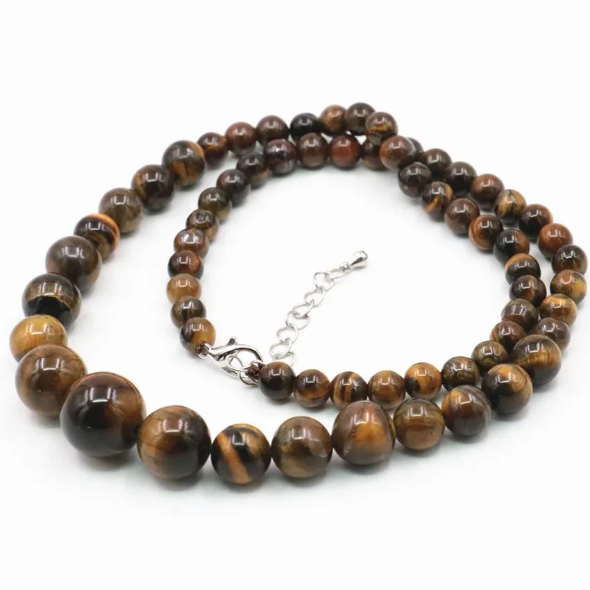 Natural Tiger Eye Stone Round Beads Necklace for Women 6-14mm Yellow Tower Beaded Chain Choker Accessories Jewelry 18inch A439 | Украшения