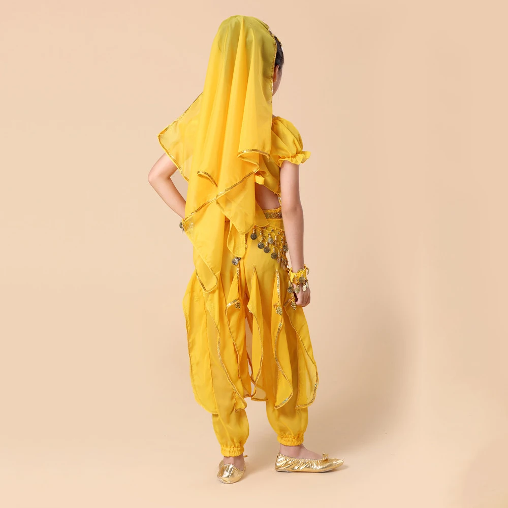 Детский индийский костюм для танца живота комплект из 5 предметов (топ + брюки