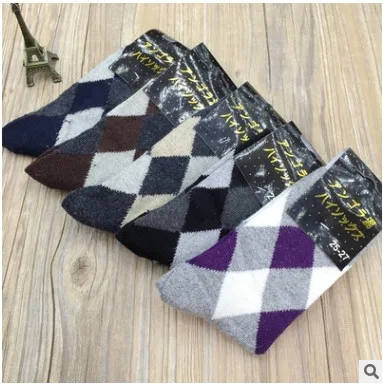 Fcare 10 PCS=5 pairs Men's diamond plaid striped men's socks rabbit wool winter | Мужская одежда