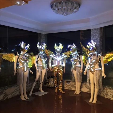 AS99 золотые бальные танцы dj диско певец сексуальное платье с бюстгальтером светодиодсветильник ящиеся костюмы косплей Женская подиумная Женская одежда для вечеринки