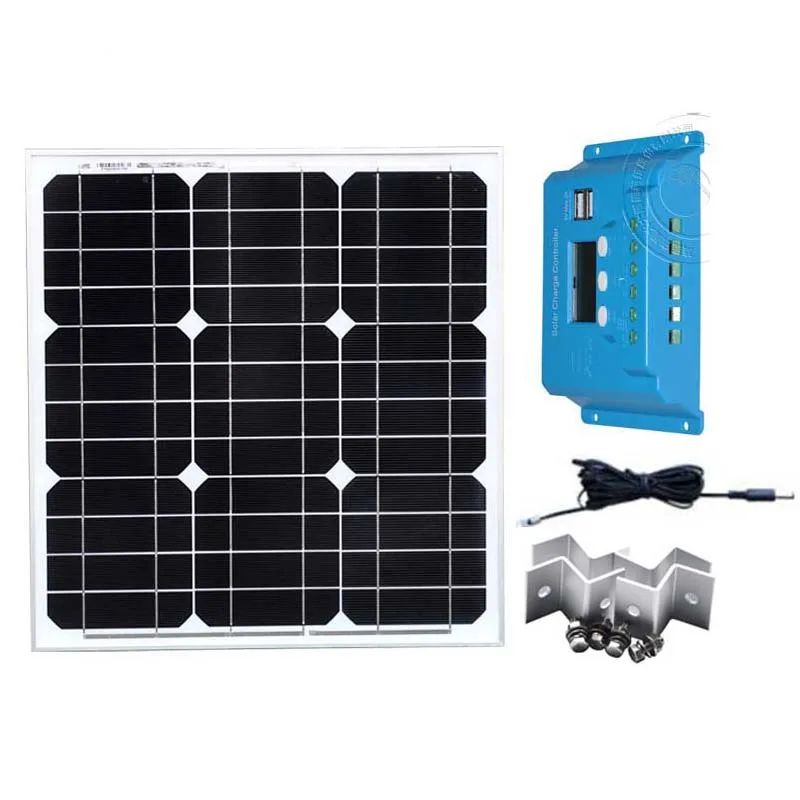 Placa Solar Monocristalino, 12v, 40W, batería, Cargador Solar, controlador, 12v/24v, 10A, Autocaravana,...