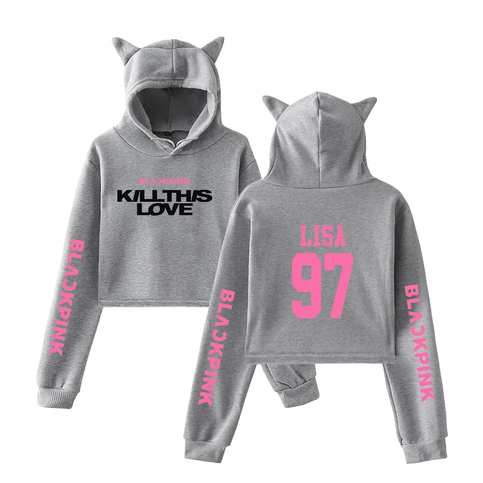 Kpop group Blackpink, новинка, 2D принт,, розовая серия, модный тренд, сала, короткий кошачий Топ, женские толстовки, толстовка, сексуальная одежда