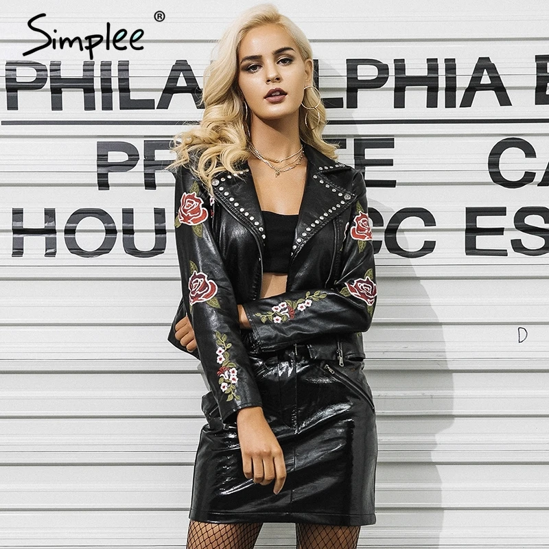 Женская простая куртка Simplee из ПУ повседневное кожаное пальто искусственной кожи