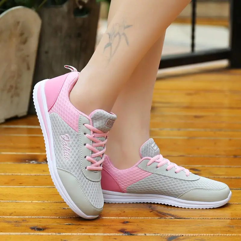 gray-pink Летняя дышащая женская обувь для бега; женская спортивная обувь; женские спортивные кроссовки; женская спортивная обувь; цвет серый; C-250 для тренировок - Цвет: gray-pink