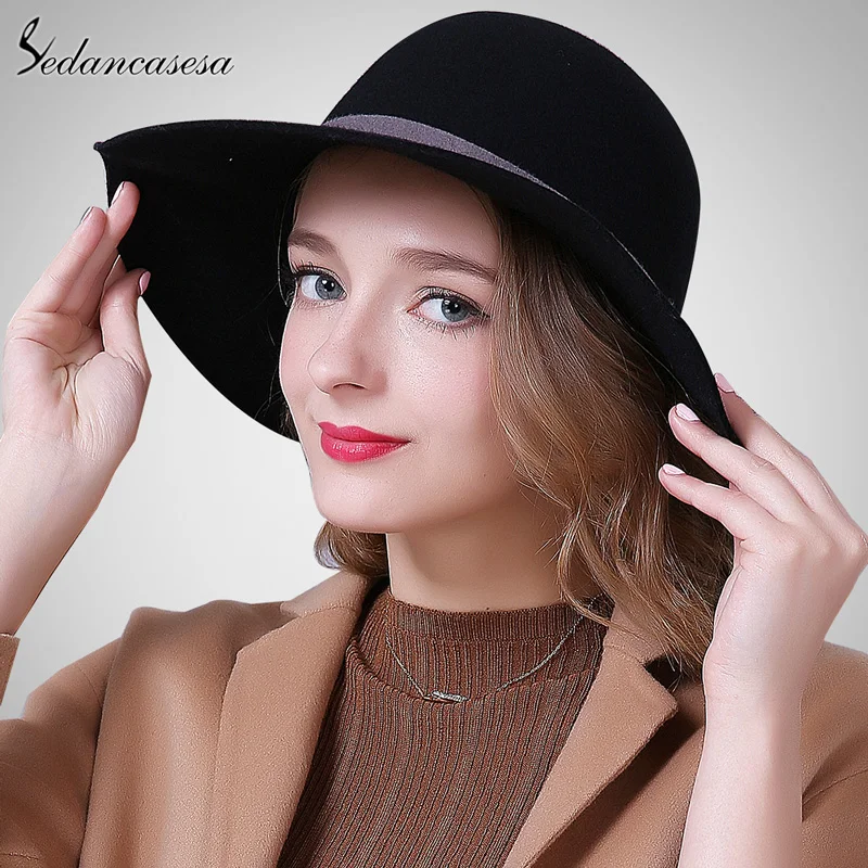Sedancasesa Женская осенне зимняя женская шапка модная шерстяная фетровая шляпа для