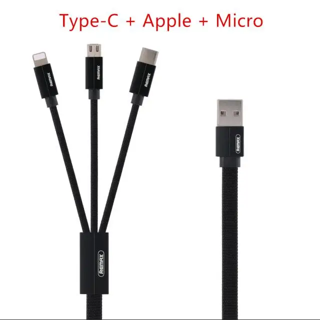 Remax USB кабель для iPhone XS Max XR X 8 7 6 5 зарядное устройство 3 в 1 Micro USB кабель для мобильного телефона usb type-c кабель - Цвет: 3 in 1 black