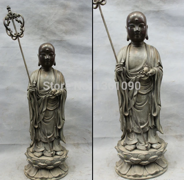 

xd 00862 20" Chinese Buddhism Old Pure Bronze Copper TangSeng Ksitigarbha Monk Statue