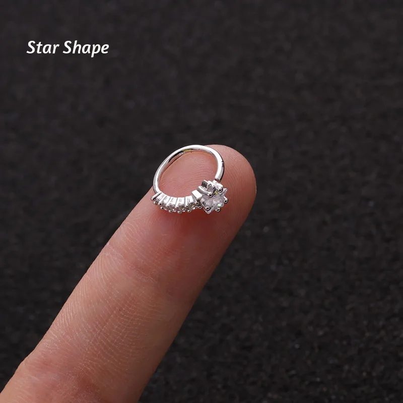 1PC 20gx8mm Star Square Heart Zircon Nose Hoop Ear Gauges And Nose Piercing Jewelry Hoop Cartilage Helix Tragus Rook Earring