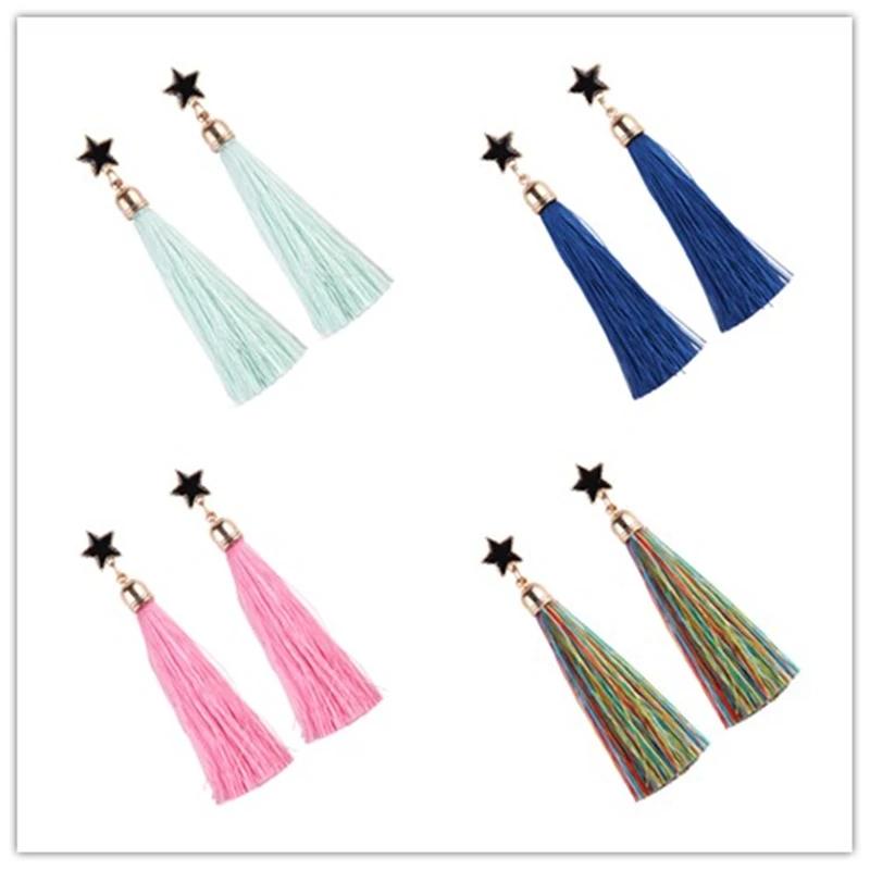 MYDANER Лидер продаж модные длинные кисточкой Кулон Серьги Пентакль звезда со