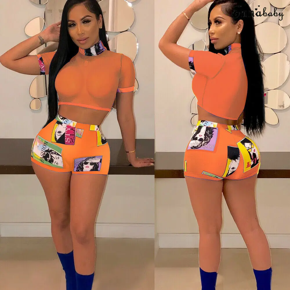Летний сексуальный женский комплект из 2 предметов прозрачный укороченный топ с