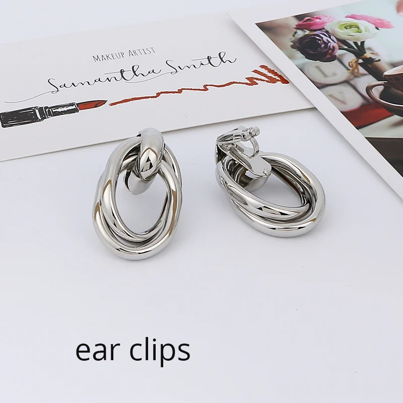 silver clip Новинка, блестящие золотые клипсы ZA, женские панковские геометрические винтажные длинные клипсы для ушей, свадебные, вечерние, богемные ювелирные изделия - Окраска металла: silver clip