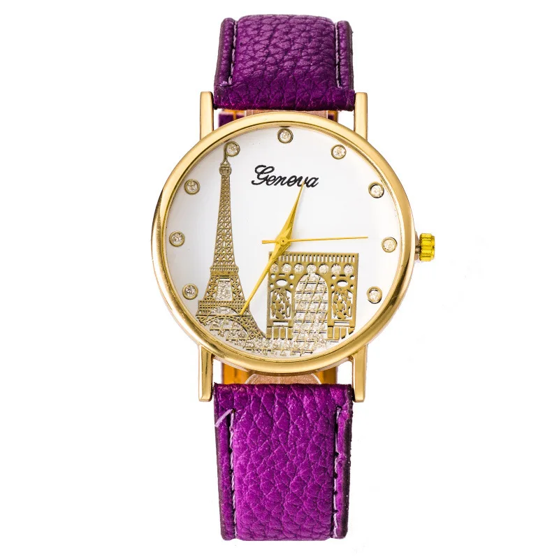 Женские наручные часы из искусственной кожи Geneva модные золотистые с платиновым