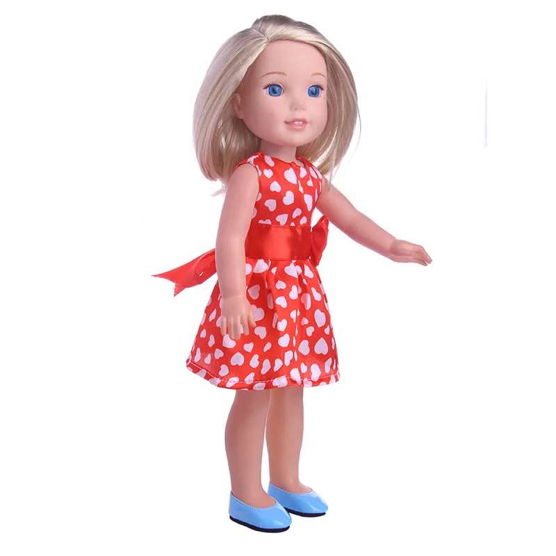 LUCKDOLL красное платье с красным цветком для 14 5 дюймовых американских кукол Wellie Wishers
