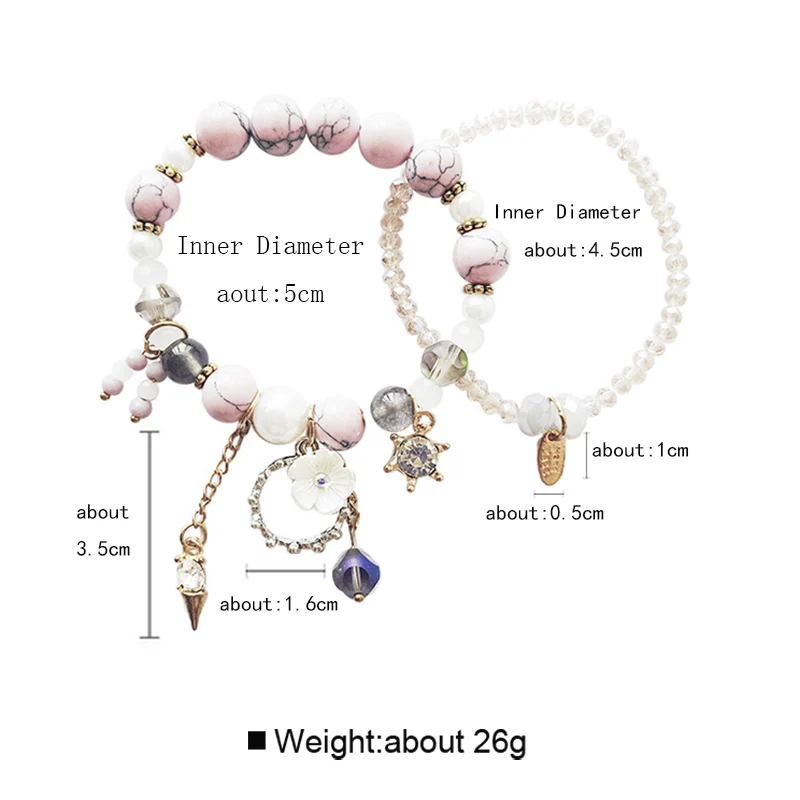 JZTOP Bohemia Beads Bracelets Crystal Crown Flower Pendant Bangles Double Layer Beaded Bracelet for Women Charm Jewelry Gift | Украшения и