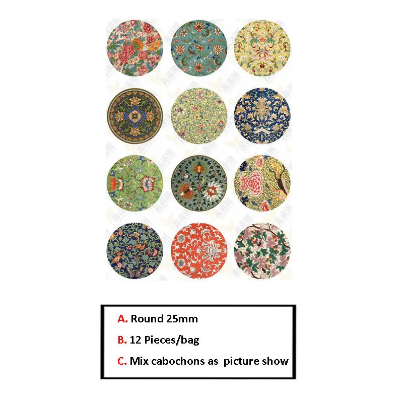 25MM 12Pieces BoYuTe круглый 8 10 12 14 15 16 18 20 25 30 мм Цветок Кабошон винтажное изображение ручной работы стеклянный кабошон сделай сам украшения фурнитура - Цвет: 25MM 12Pieces