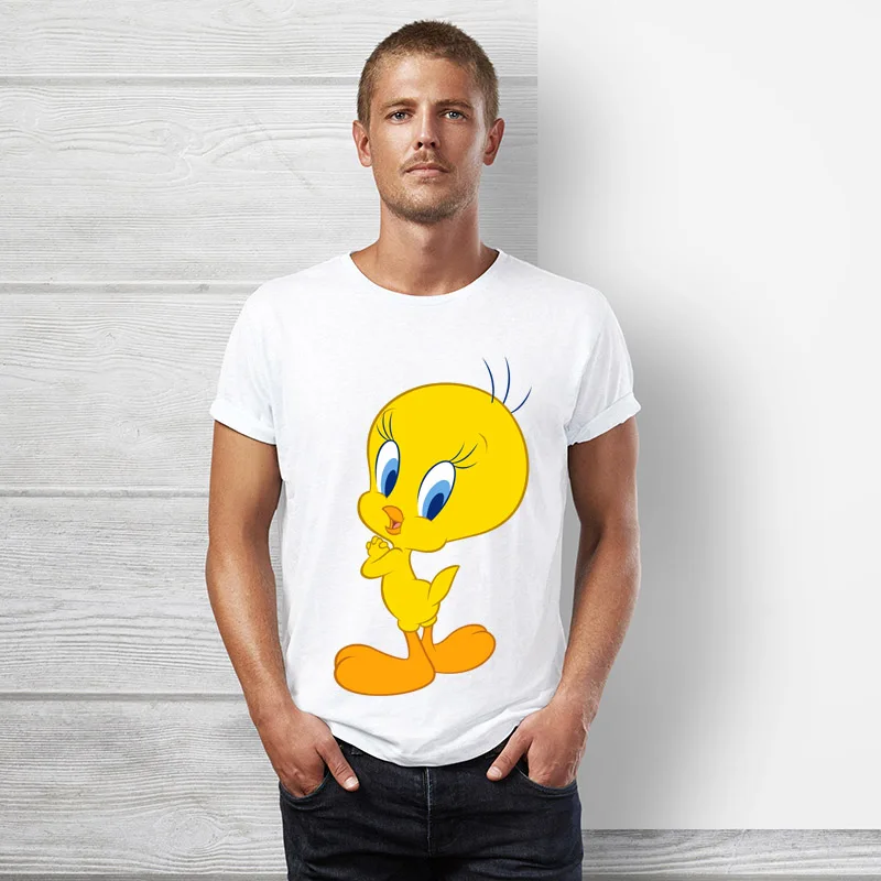 Seestern мультфильм Looney Tunes птичка Твити футболка для мужчин с коротким рукавом лето хип хоп топы забавная Милая птица Студенческая футболка