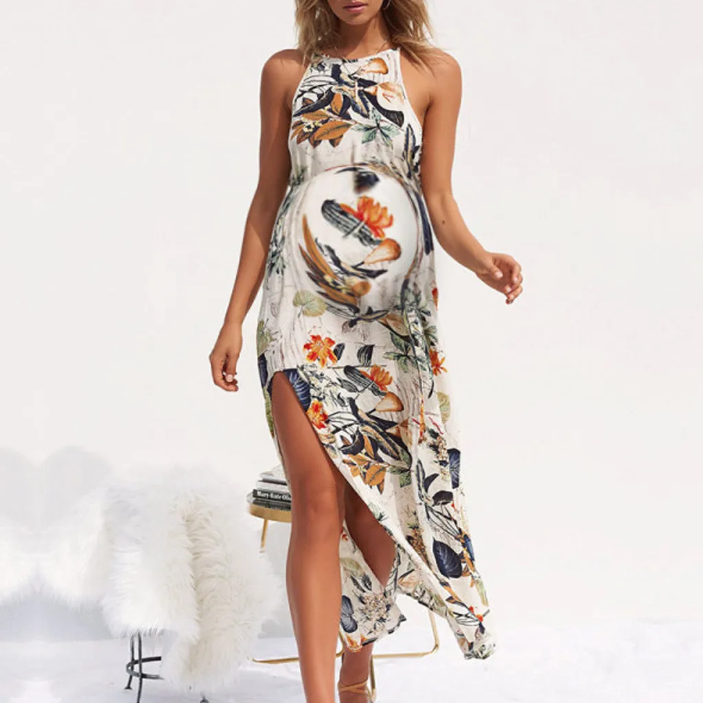 Модные платья для беременных женское длинное платье на бретелях без рукавов с